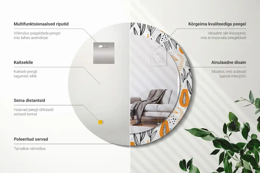 Okrúhle dekoračné zrkadlo na stenu Papája