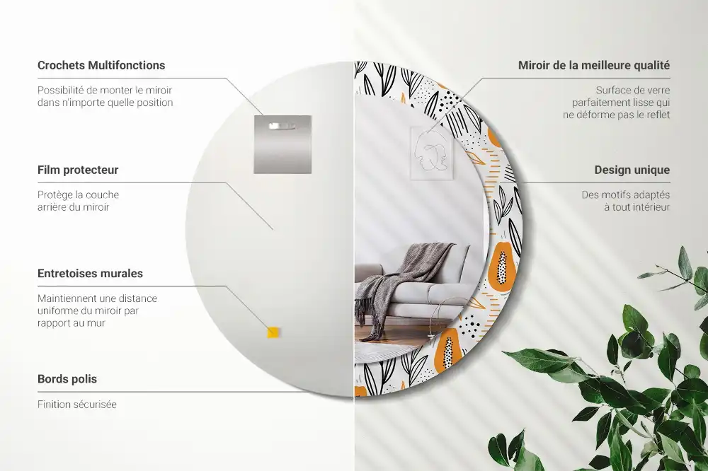 Okrúhle dekoračné zrkadlo na stenu Papája