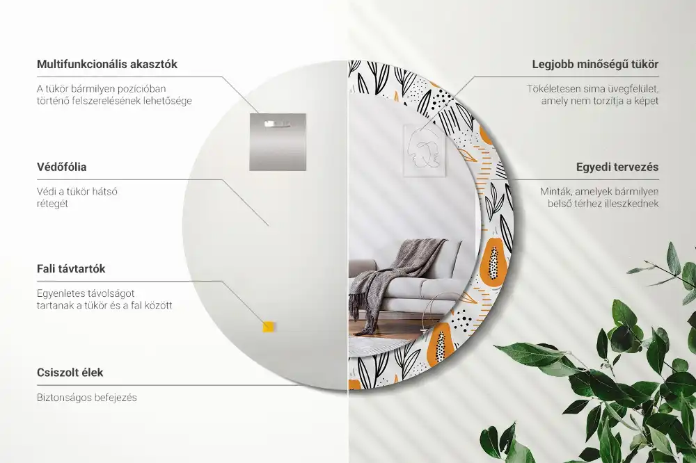 Okrúhle dekoračné zrkadlo na stenu Papája