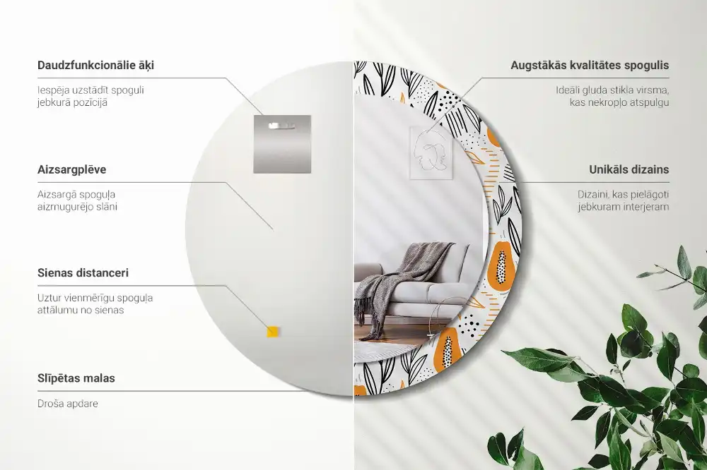 Okrúhle dekoračné zrkadlo na stenu Papája