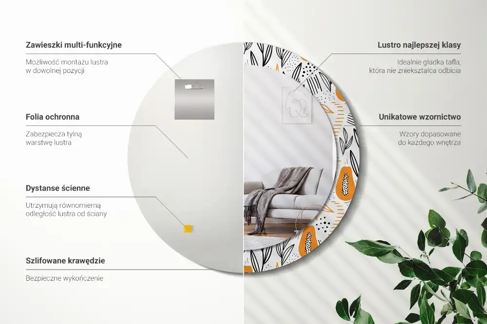 Okrúhle dekoračné zrkadlo na stenu Papája