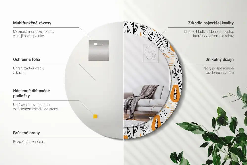 Okrúhle dekoračné zrkadlo na stenu Papája