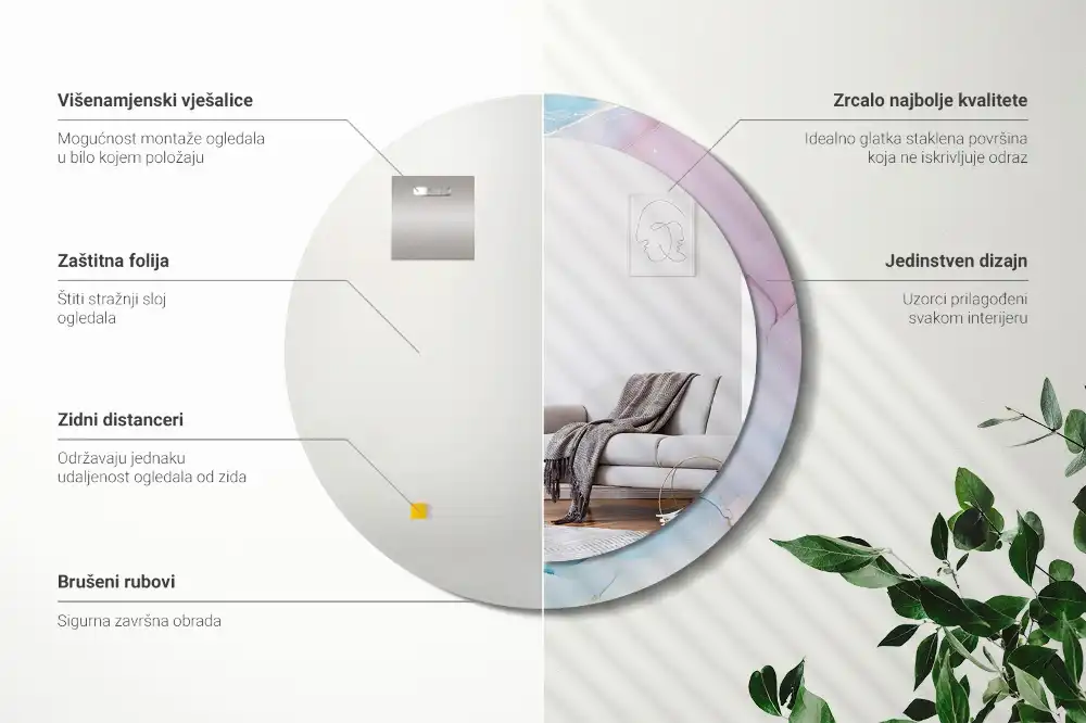 Okrúhle zrkadlo rám s potlačou Mramorový štýl