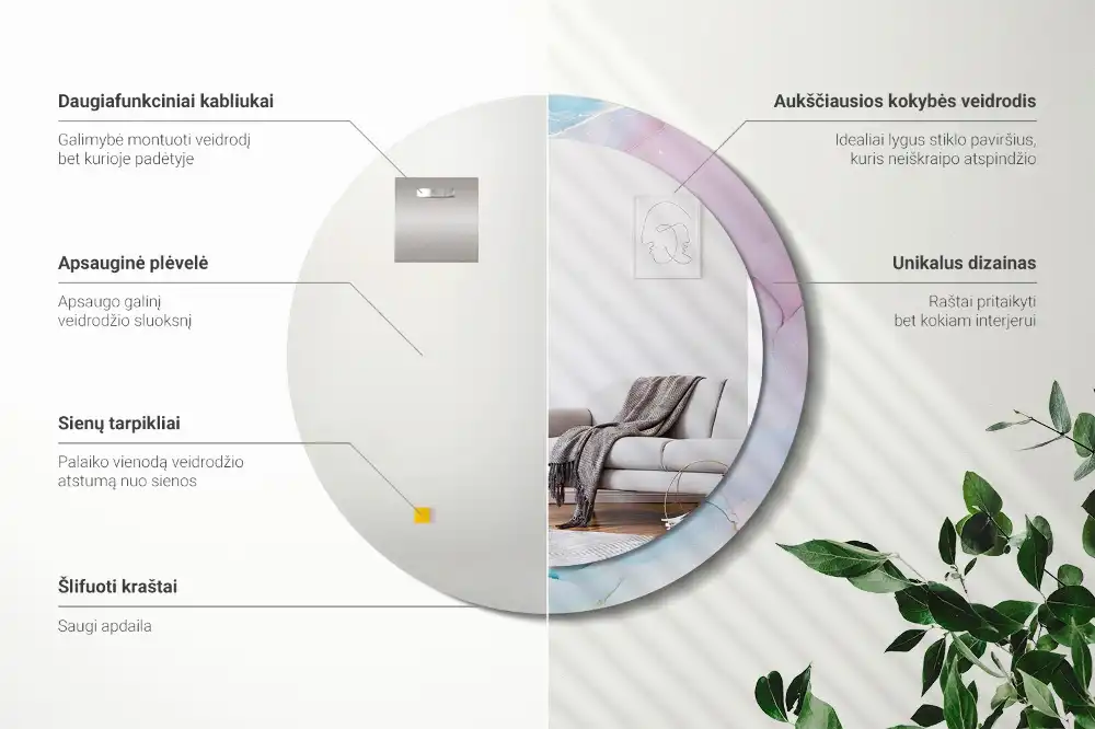 Okrúhle zrkadlo rám s potlačou Mramorový štýl