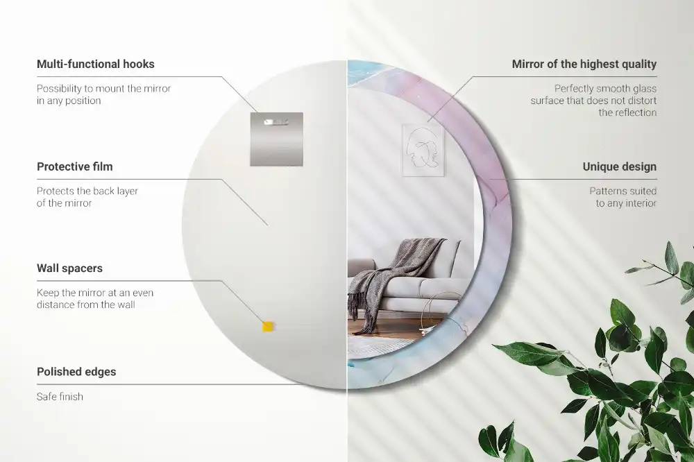 Okrúhle zrkadlo rám s potlačou Mramorový štýl