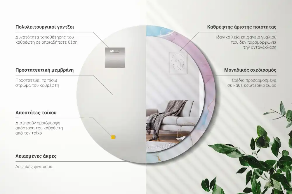 Okrúhle zrkadlo rám s potlačou Mramorový štýl