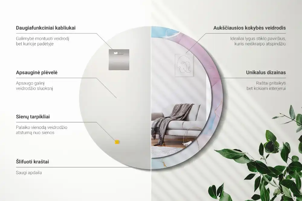 Okrúhle zrkadlo rám s potlačou Mramorový štýl