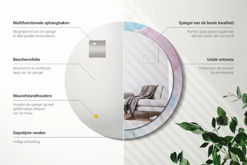 Okrúhle zrkadlo rám s potlačou Mramorový štýl