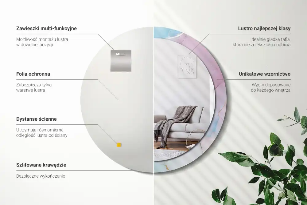 Okrúhle zrkadlo rám s potlačou Mramorový štýl