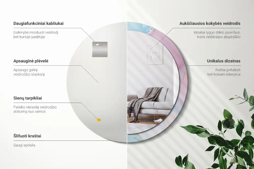 Okrúhle zrkadlo rám s potlačou Mramorový štýl