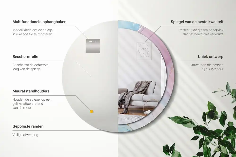 Okrúhle zrkadlo rám s potlačou Mramorový štýl