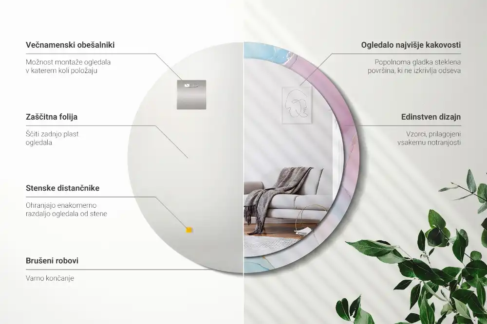 Okrúhle zrkadlo rám s potlačou Mramorový štýl