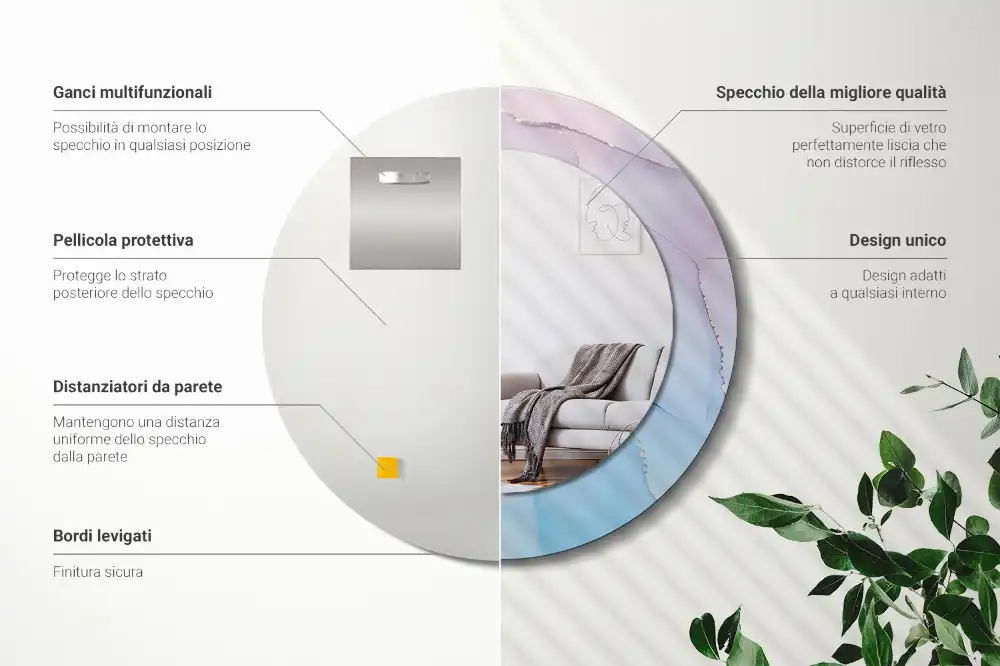 Okrúhle zrkadlo rám s potlačou Mramorový štýl