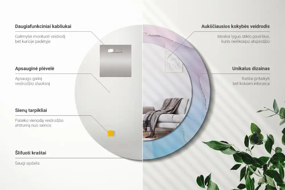 Okrúhle zrkadlo rám s potlačou Mramorový štýl