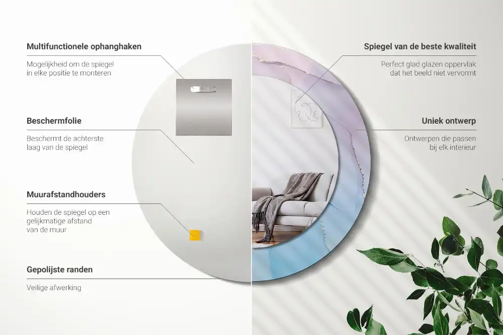 Okrúhle zrkadlo rám s potlačou Mramorový štýl