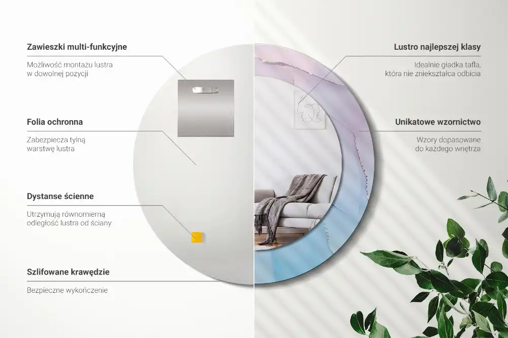 Okrúhle zrkadlo rám s potlačou Mramorový štýl