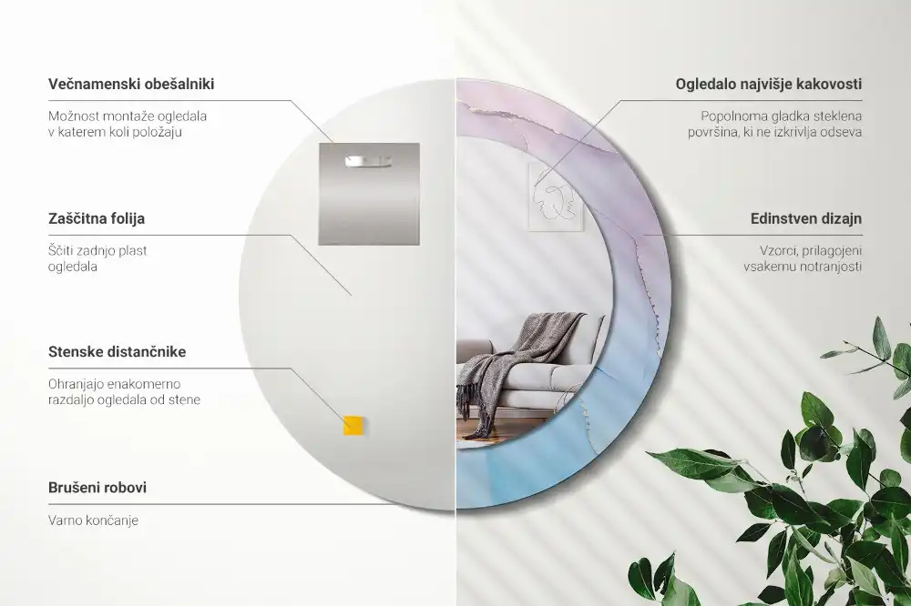 Okrúhle zrkadlo rám s potlačou Mramorový štýl