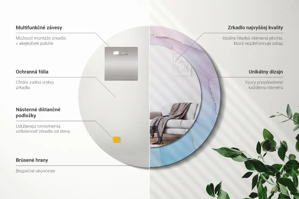 Okrúhle zrkadlo rám s potlačou Mramorový štýl