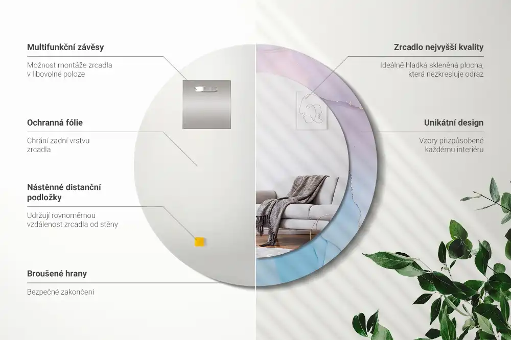 Okrúhle zrkadlo rám s potlačou Mramorový štýl