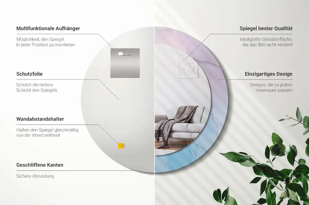 Okrúhle zrkadlo rám s potlačou Mramorový štýl