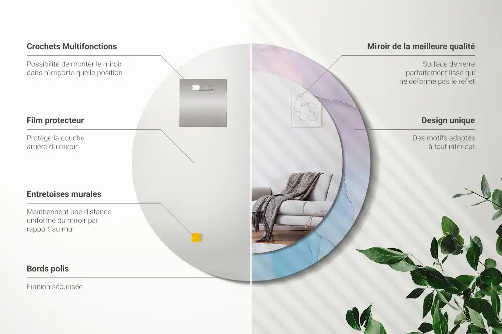 Okrúhle zrkadlo rám s potlačou Mramorový štýl