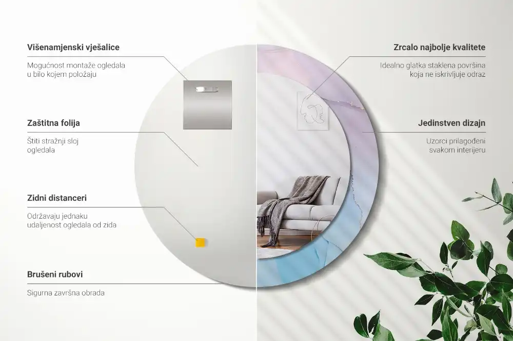 Okrúhle zrkadlo rám s potlačou Mramorový štýl