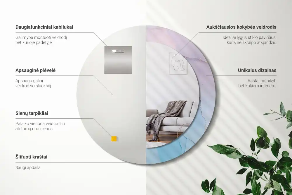 Okrúhle zrkadlo rám s potlačou Mramorový štýl