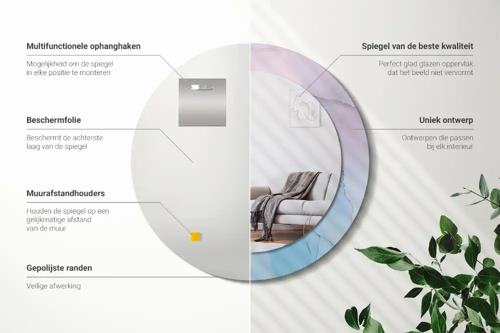 Okrúhle zrkadlo rám s potlačou Mramorový štýl