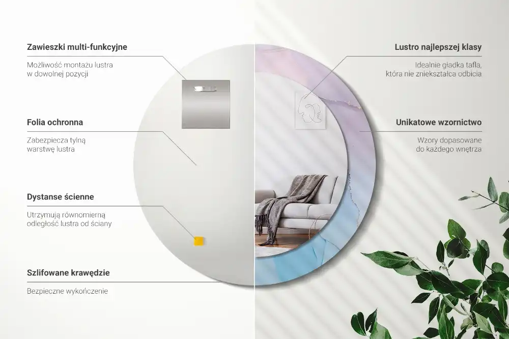 Okrúhle zrkadlo rám s potlačou Mramorový štýl