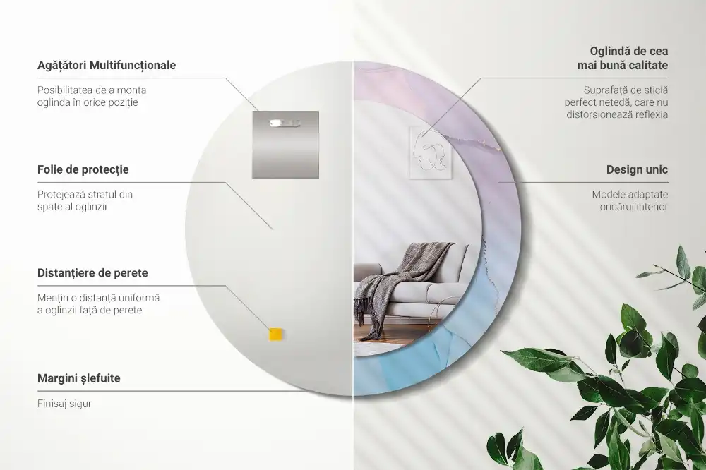 Okrúhle zrkadlo rám s potlačou Mramorový štýl