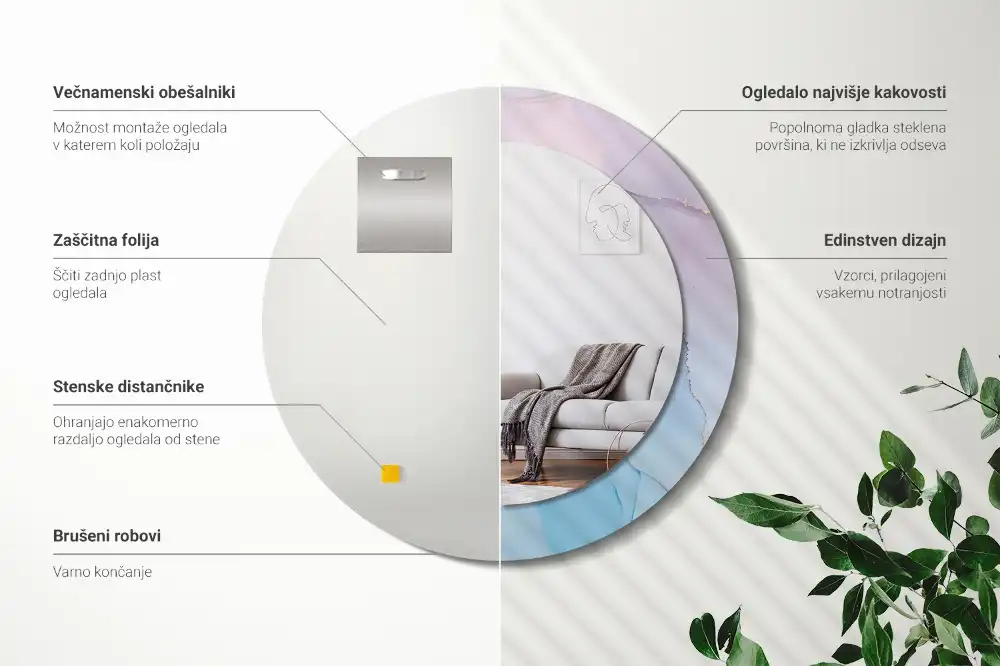 Okrúhle zrkadlo rám s potlačou Mramorový štýl