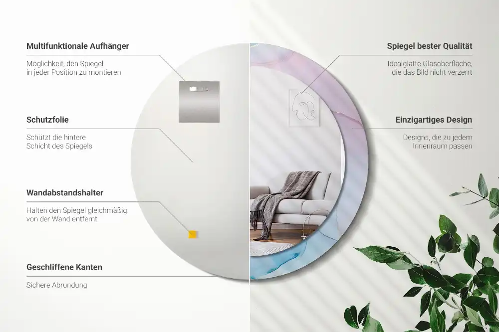 Okrúhle zrkadlo rám s potlačou Mramorový štýl