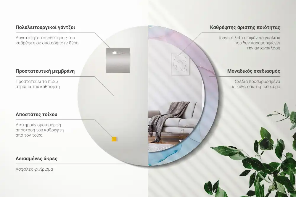 Okrúhle zrkadlo rám s potlačou Mramorový štýl