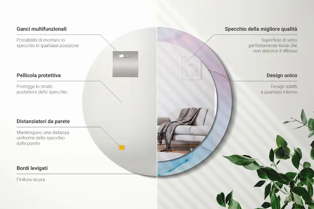 Okrúhle zrkadlo rám s potlačou Mramorový štýl