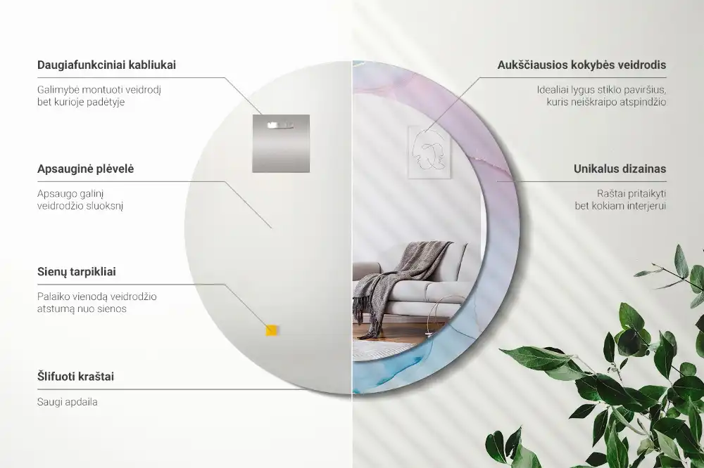 Okrúhle zrkadlo rám s potlačou Mramorový štýl