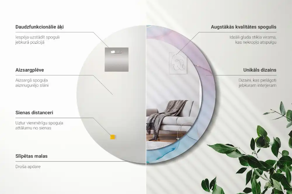 Okrúhle zrkadlo rám s potlačou Mramorový štýl