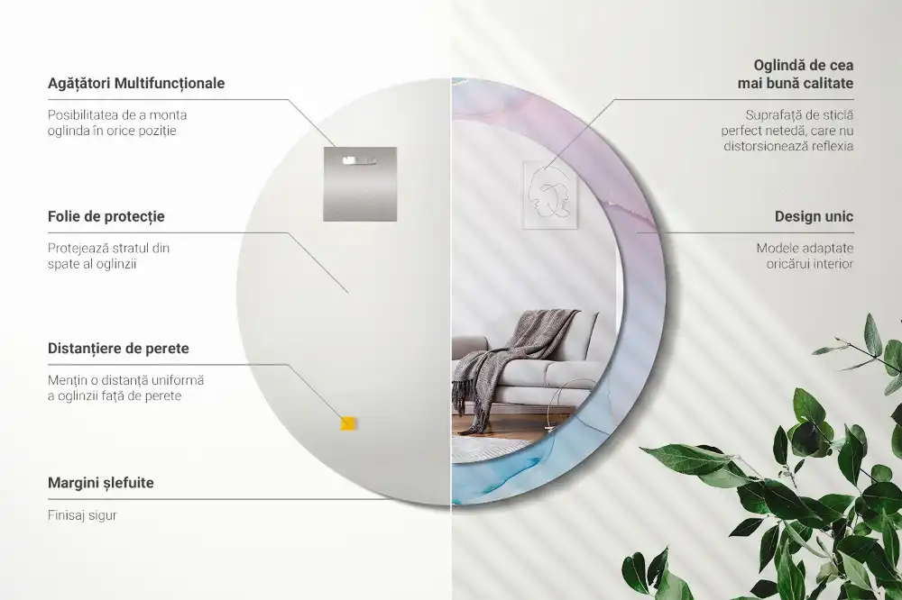 Okrúhle zrkadlo rám s potlačou Mramorový štýl