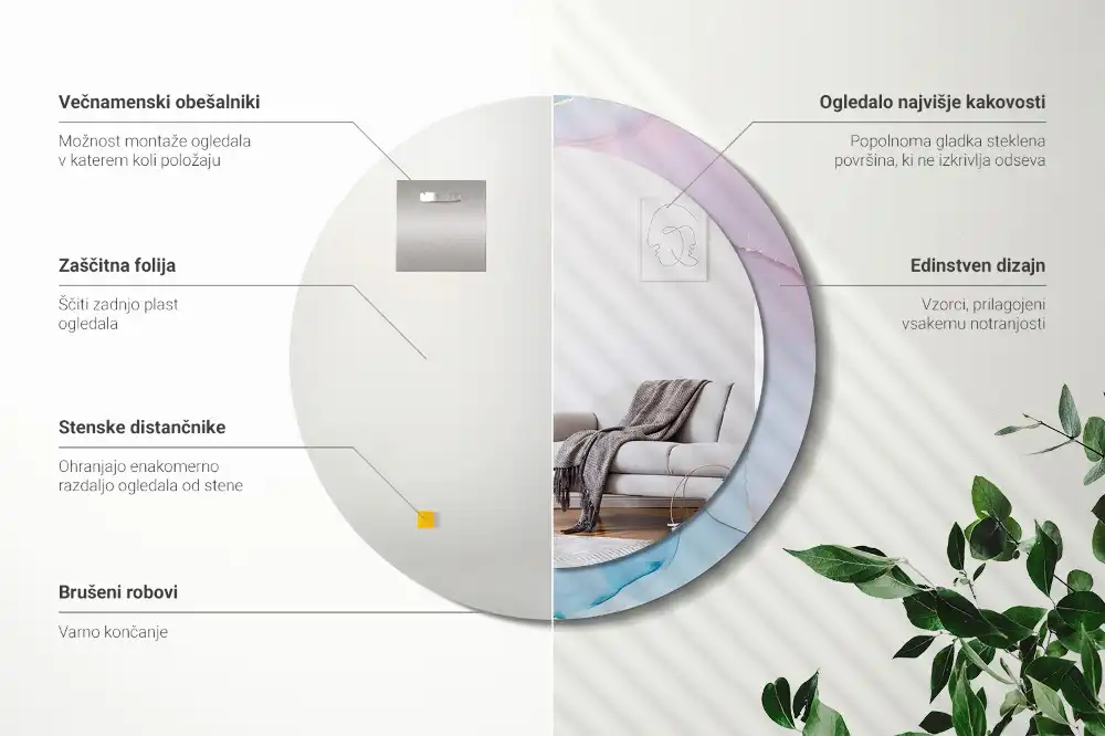 Okrúhle zrkadlo rám s potlačou Mramorový štýl