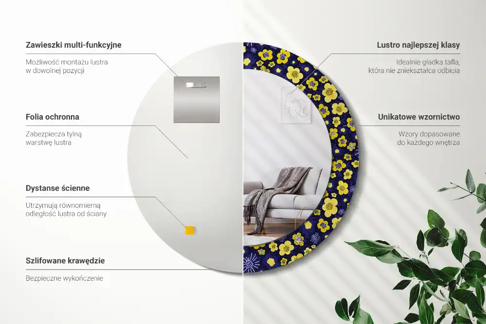 Okrúhle zrkadlo s potlačeným rámom Malé kvety