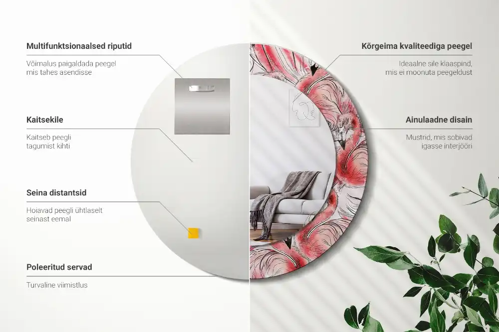 Okrúhle dekoračné zrkadlo na stenu Plameniaky