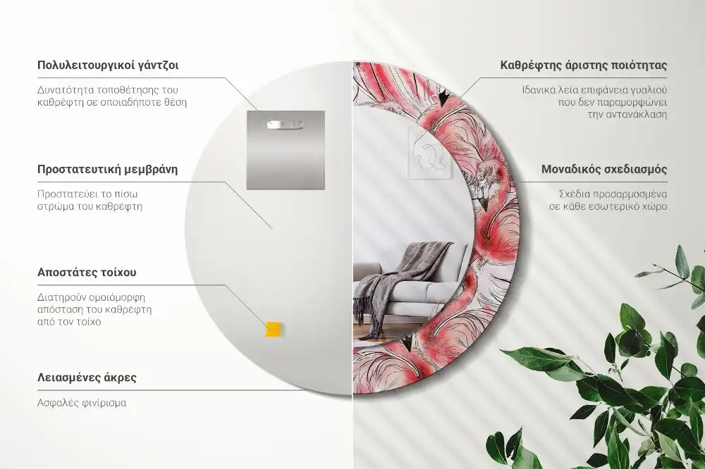 Okrúhle dekoračné zrkadlo na stenu Plameniaky