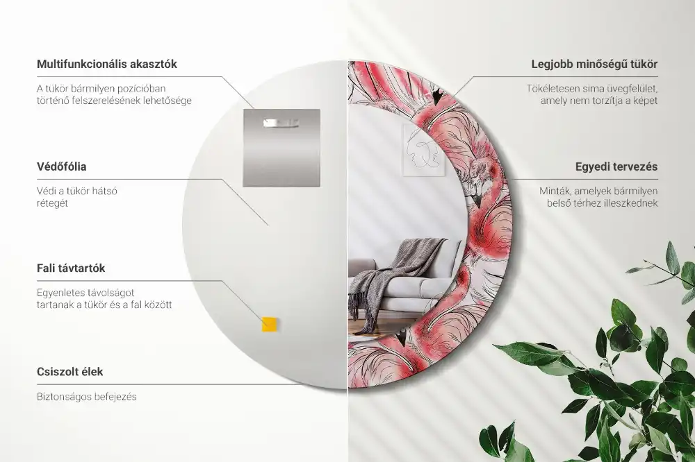 Okrúhle dekoračné zrkadlo na stenu Plameniaky