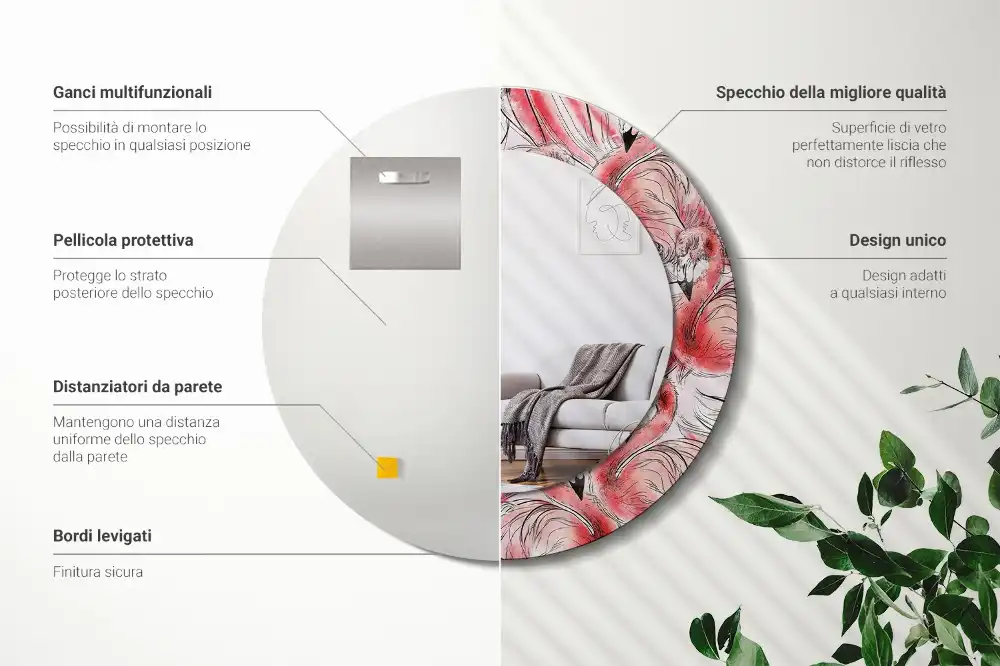 Okrúhle dekoračné zrkadlo na stenu Plameniaky