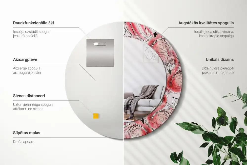 Okrúhle dekoračné zrkadlo na stenu Plameniaky