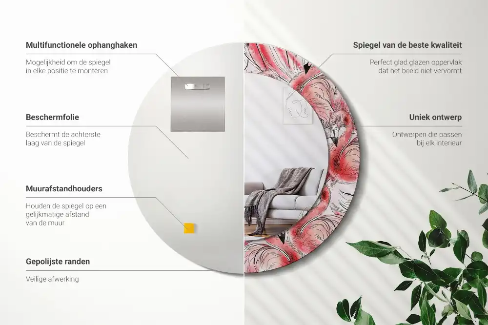 Okrúhle dekoračné zrkadlo na stenu Plameniaky