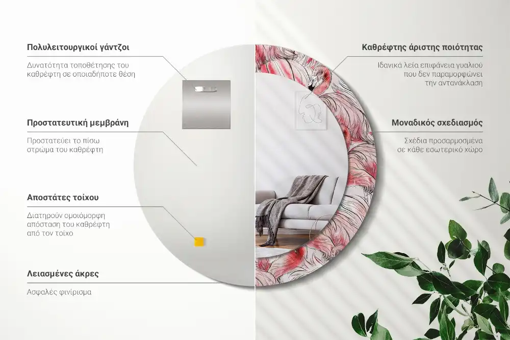 Okrúhle dekoračné zrkadlo na stenu Plameniaky