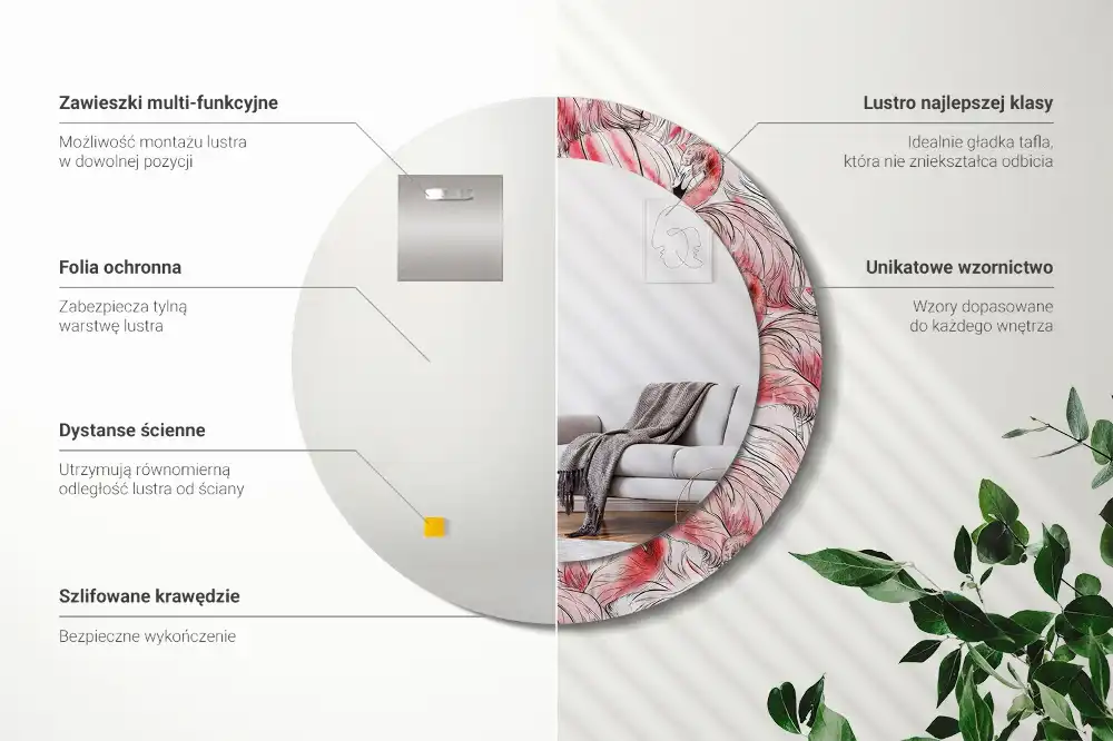 Okrúhle dekoračné zrkadlo na stenu Plameniaky