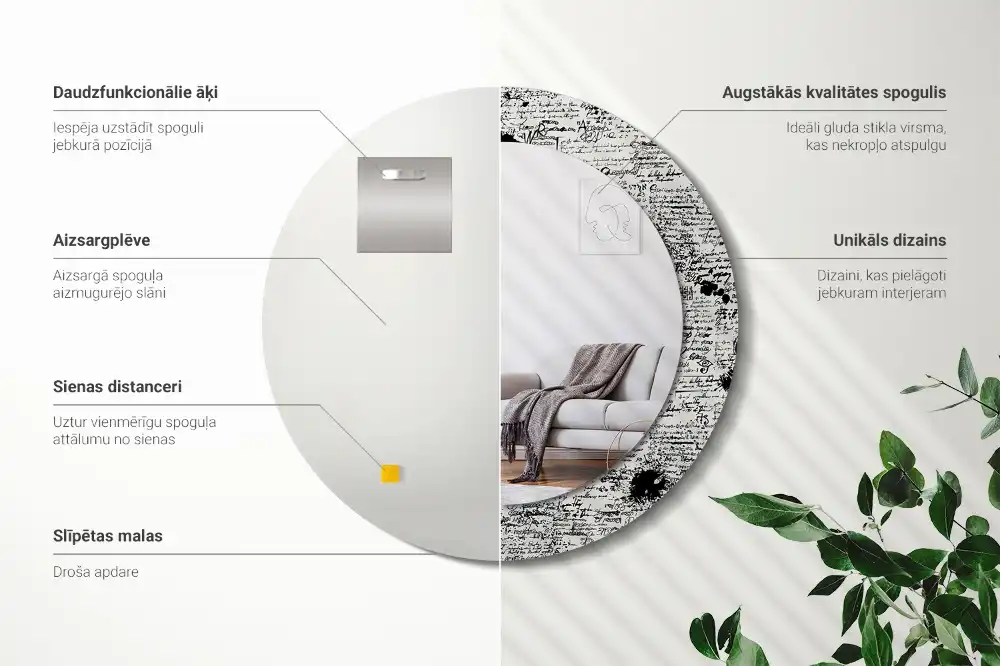 Okrúhle zrkadlo rám s potlačou Čmáranice