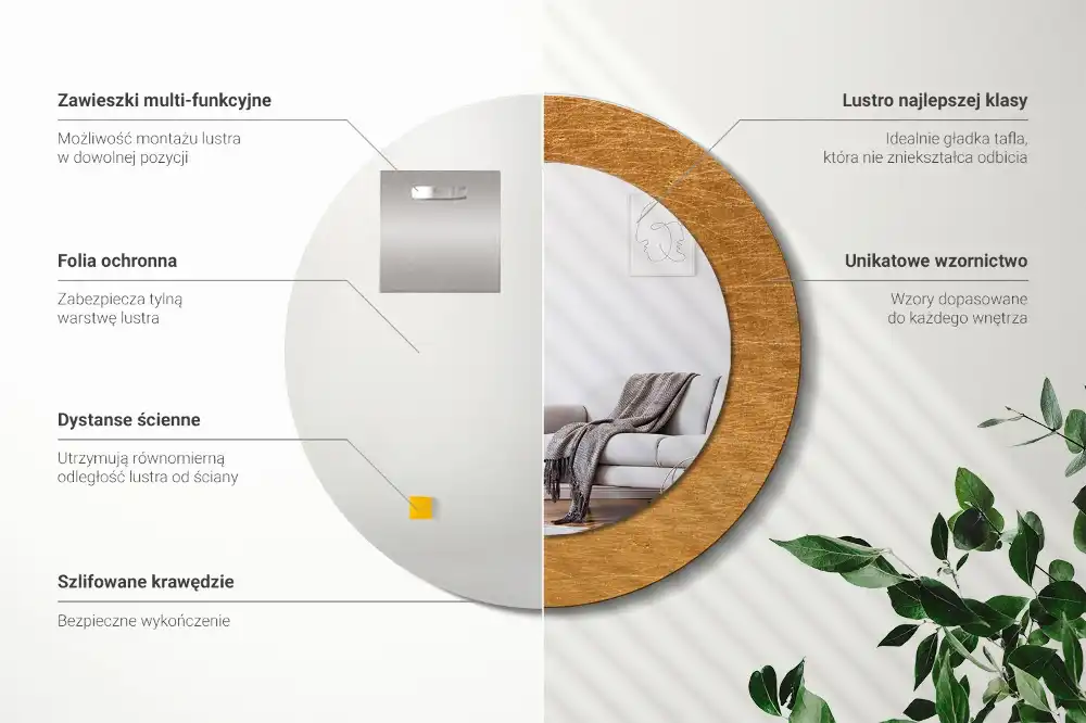 Okrúhle zrkadlo s potlačeným rámom Vintage loftový štýl