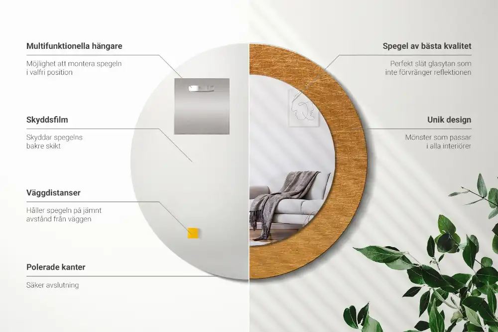 Okrúhle zrkadlo s potlačeným rámom Vintage loftový štýl